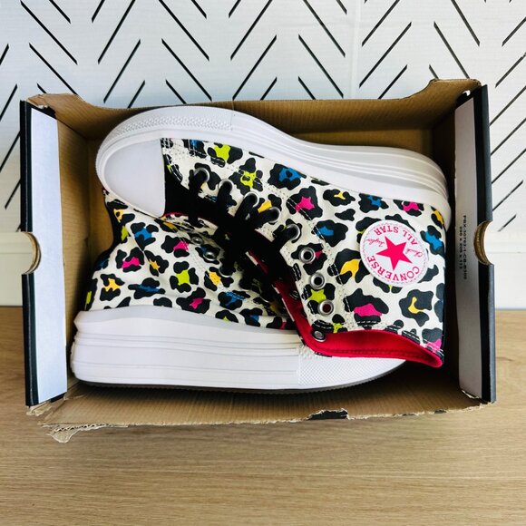 ❤️Converse All Star Ctas Move Hi Kids Shoes 5.5 Platform Leopard Sneaker 272376C - Picture 7 of 13
